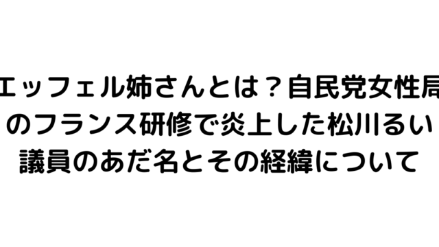 エッフェル姉さんとは？自民党女性局のフランス研修で炎上した松川るい議員のあだ名とその経緯について