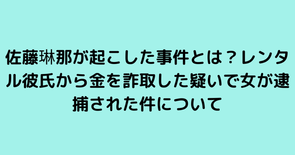 佐藤琳那が起こした事件とは？レンタル彼氏から金を詐取した疑いで女が逮捕された件について