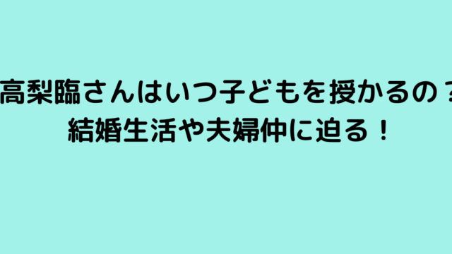 高梨臨さんはいつ子どもを授かるの？結婚生活や夫婦仲に迫る！