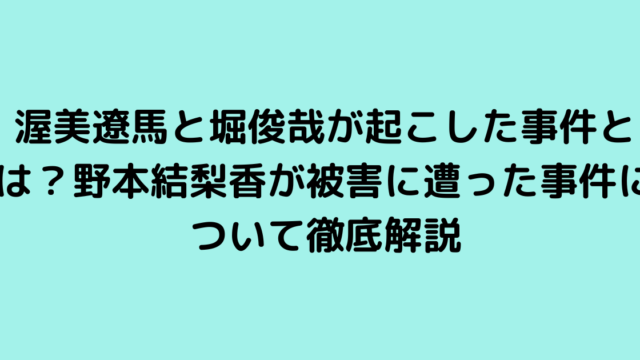 渥美遼馬と堀俊哉が起こした事件とは？野本結梨香が被害に遭った事件について徹底解説